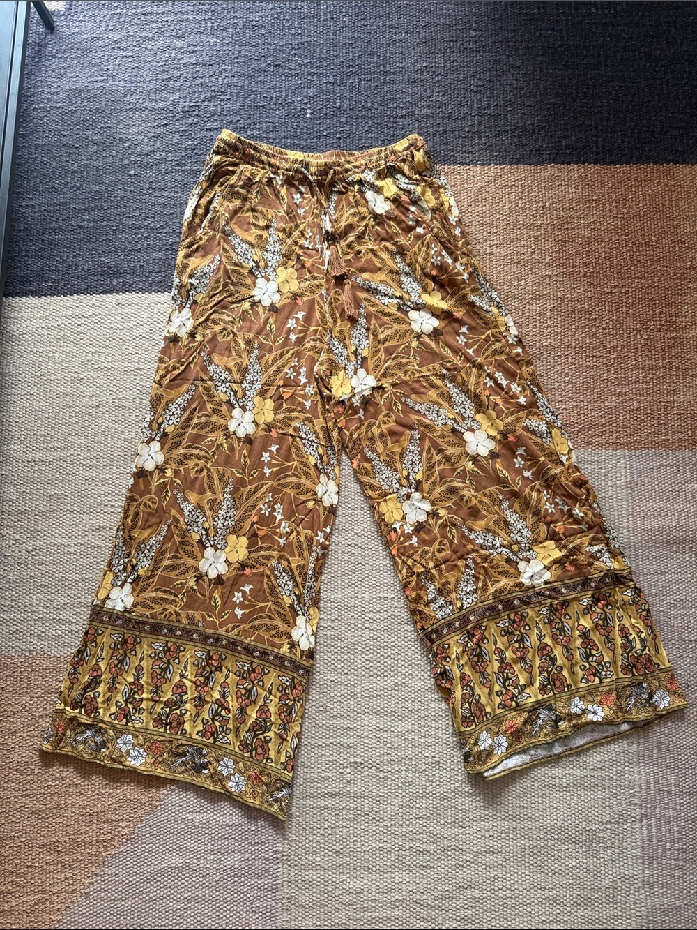 Spell Mustard Floral Wide-Leg Palazzo Pants